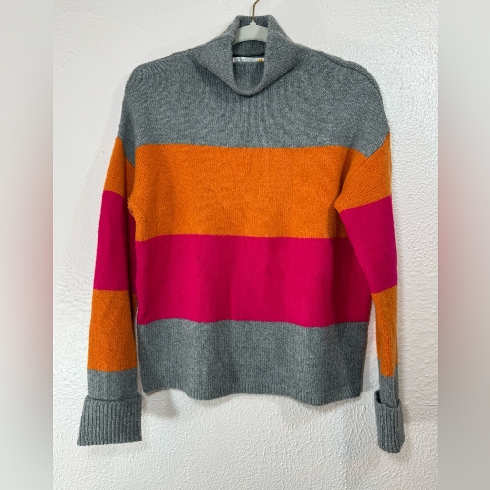 C&C California Wool Blend Multicolor Knit Turtleneck Pullover Sweater Women’s M